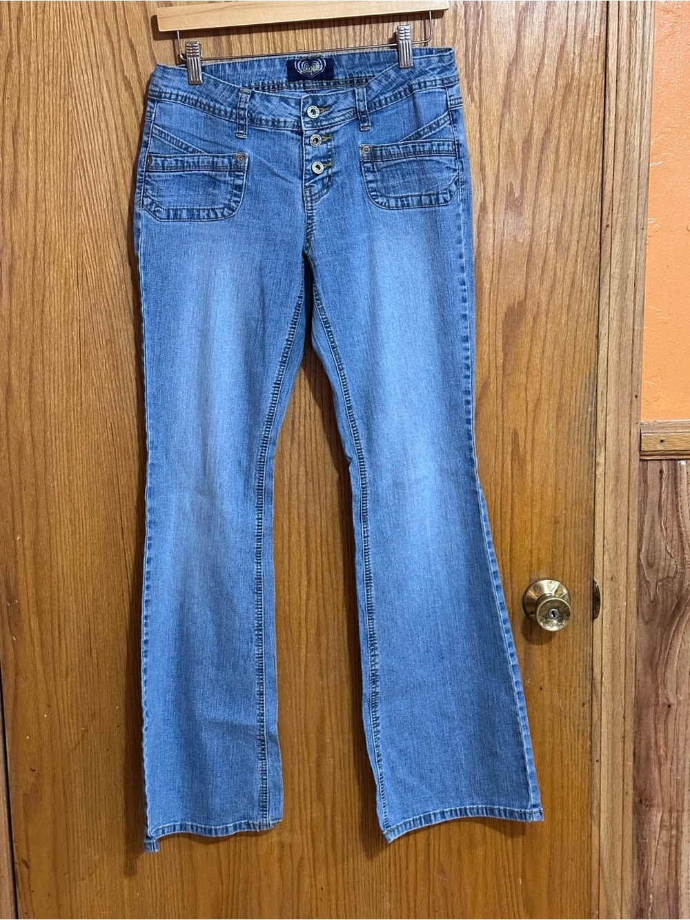 Angels Y2K Women's Light Blue Bootcut Jeans with Triple Button Waist Sz 11
